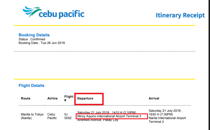 Cebu Pacific itinerary